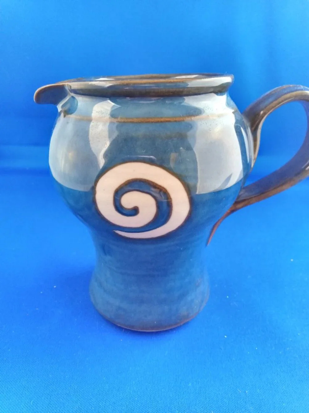 Jack O'Patsy Art Pottery Creamer Pitcher Blue Ireland Swirl Stoneware